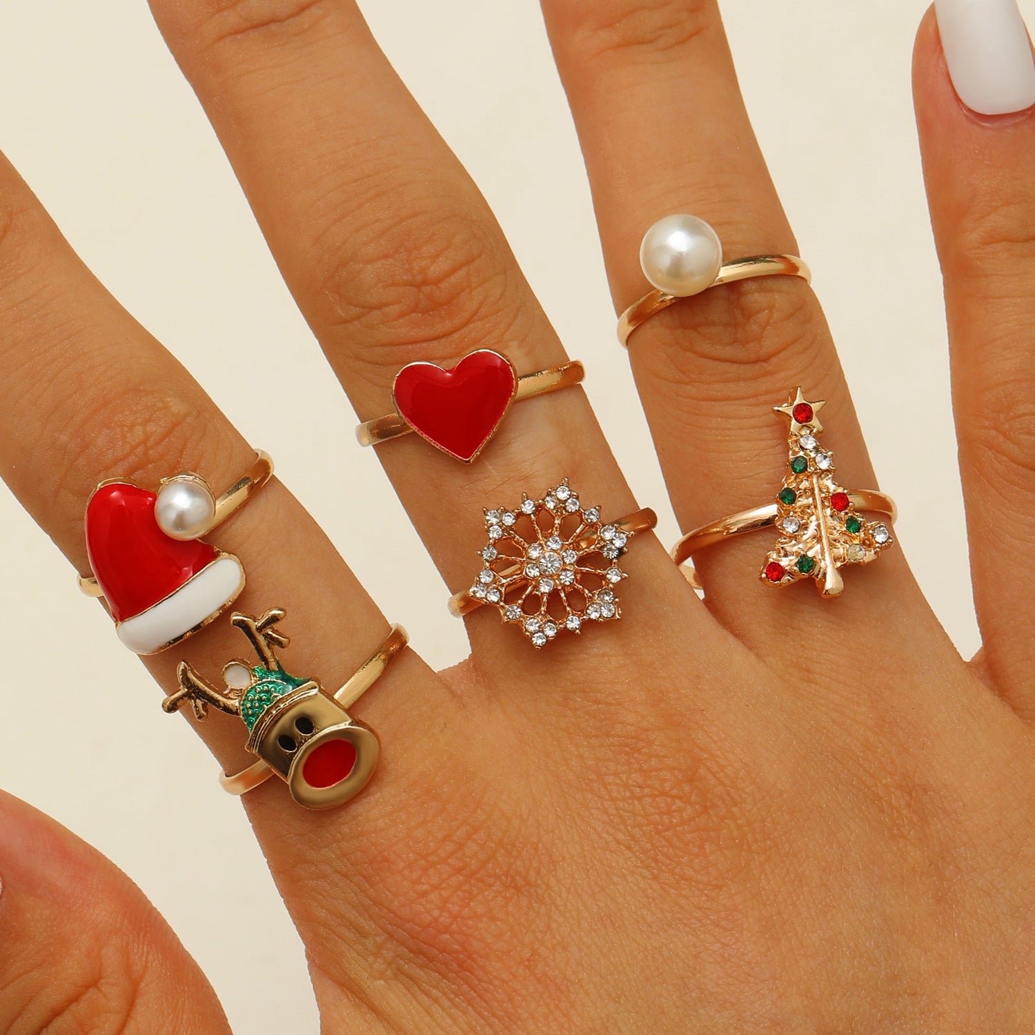 Wholesale  6-piece set Christmas ornaments  ring dripping oil opening adjustable ring