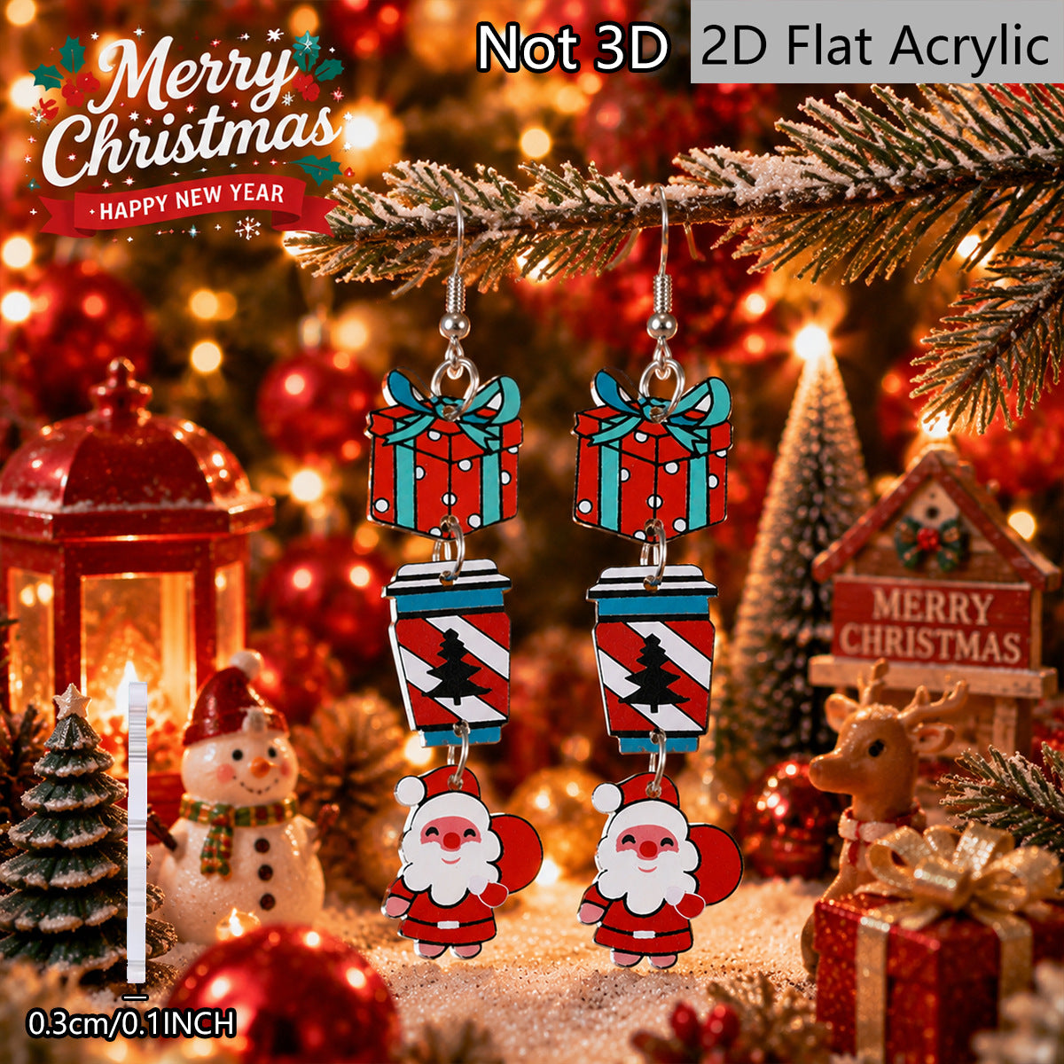 Wholesale Christmas Santa Snowman Tree Acrylic Earrings Cartoon Party Jewelry Fashion Accessory