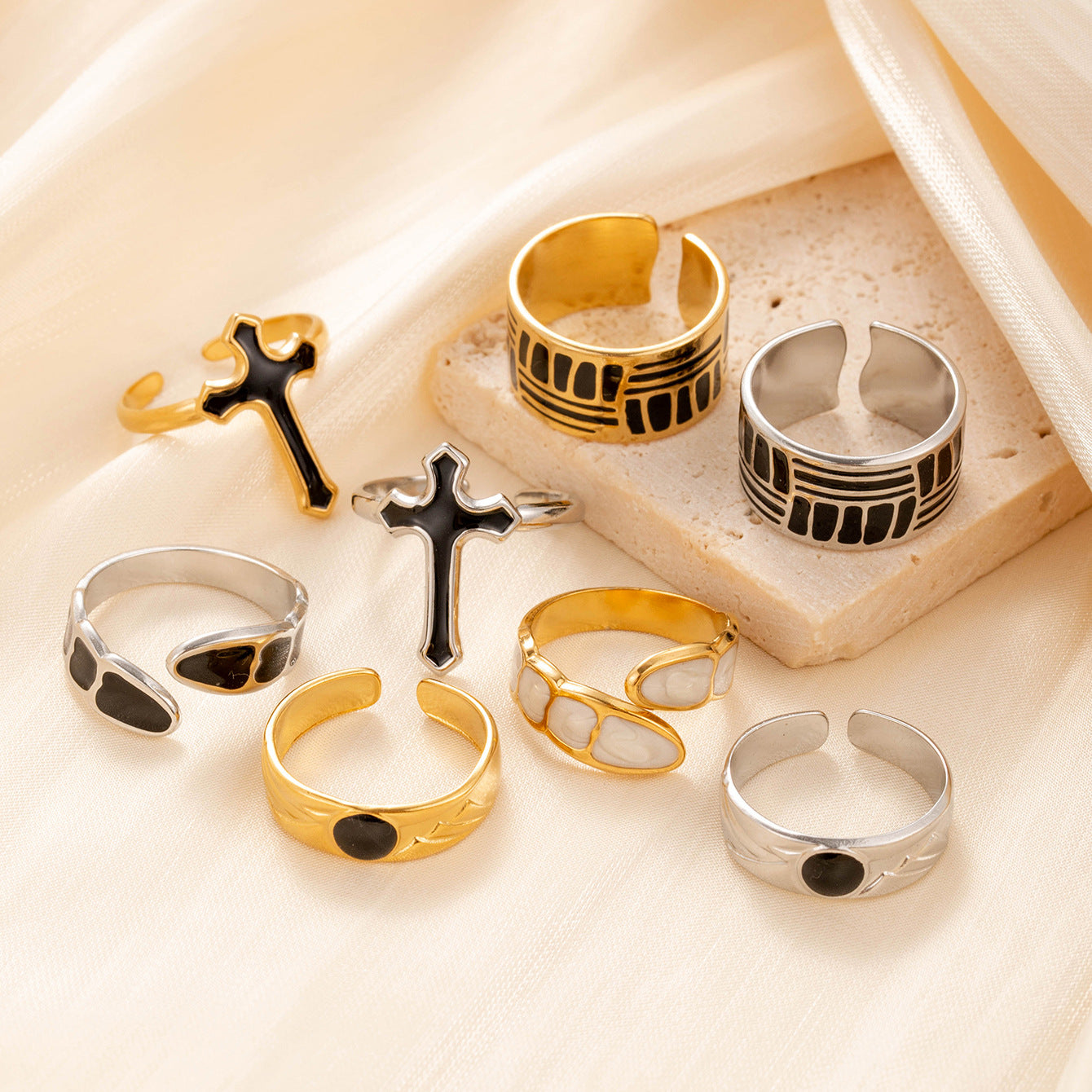 Wholesale Titanium Steel All-match Cross Oil Dropping Opening Adjustable Ring