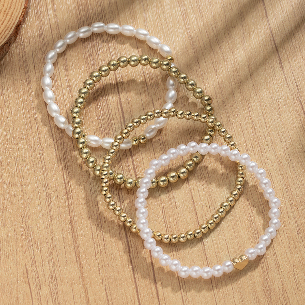 Wholesale Pearl Heart CCB Beaded Elastic Bracelet Four-piece Jewelry Set
