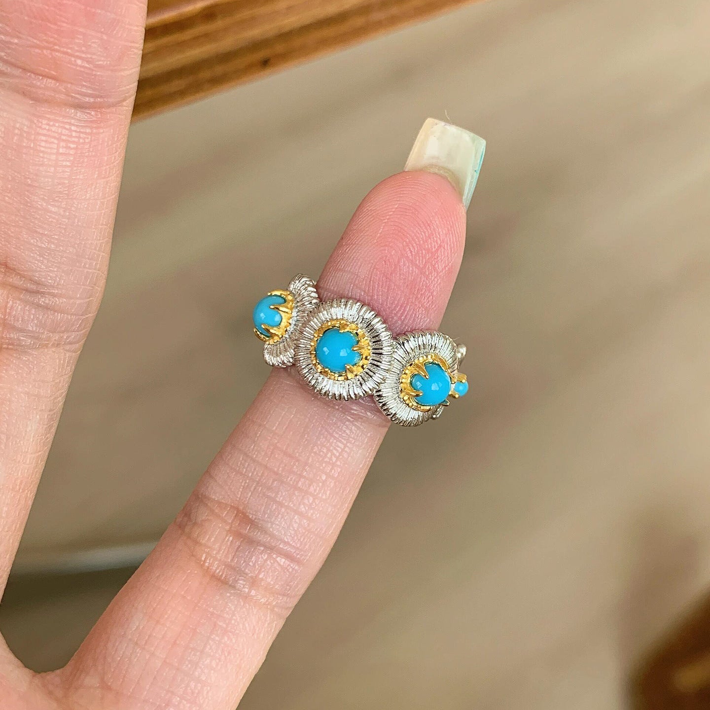 Wholesale Sterling silver and turquoise brushed ring