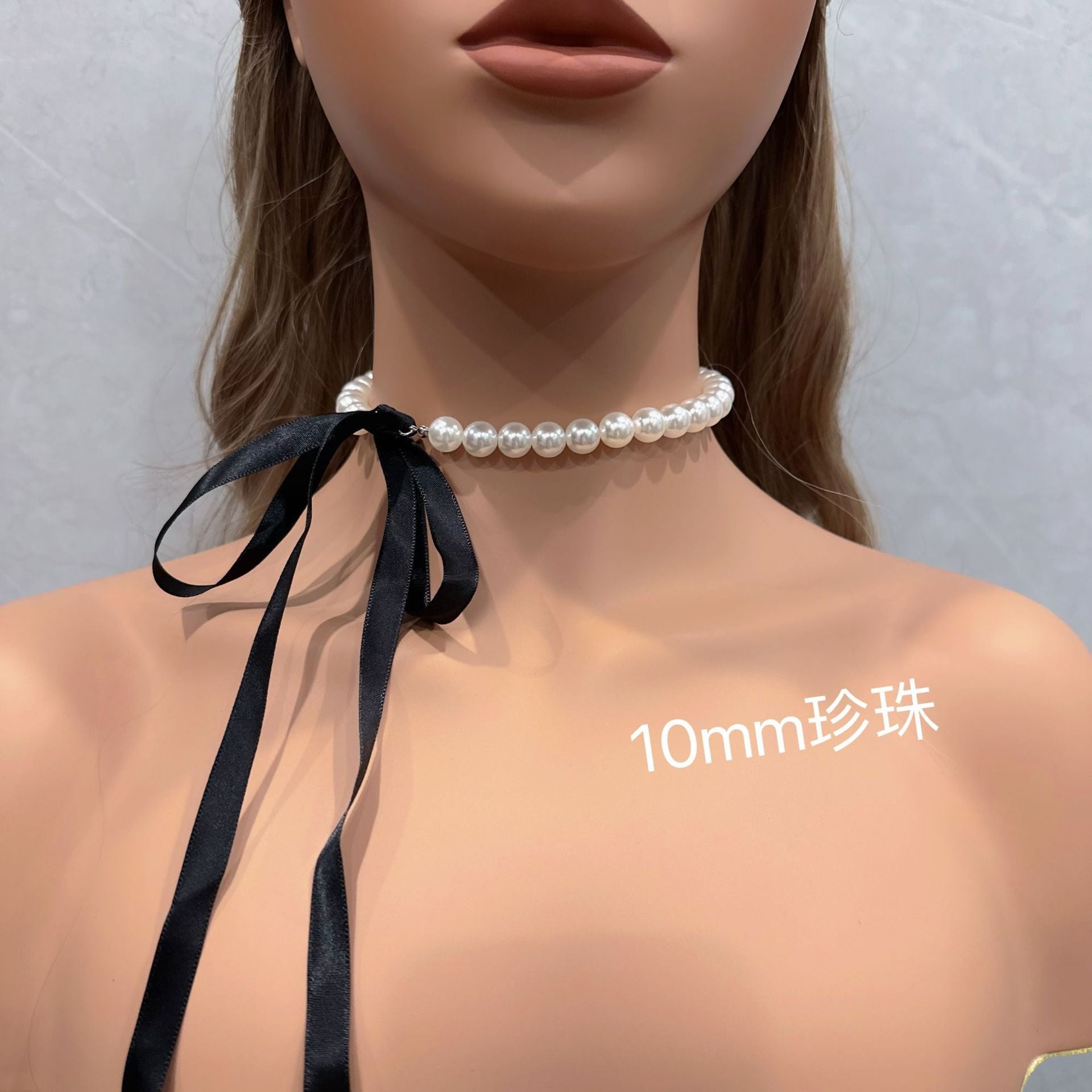 Wholesale Black Bow Tie-up Pearl Necklace Clavicle Chain Necklace