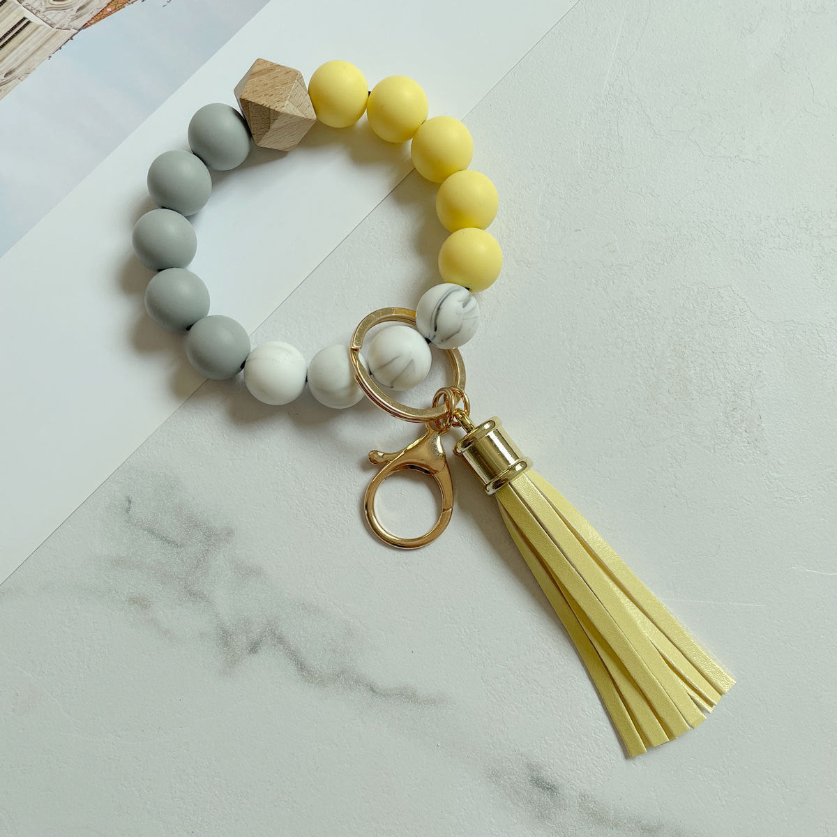 Wholesale Silicone Beads Bracelet Wooden Beads Leopard Print Cow Print Wristlet Keychain ACC-KC-Jinz001