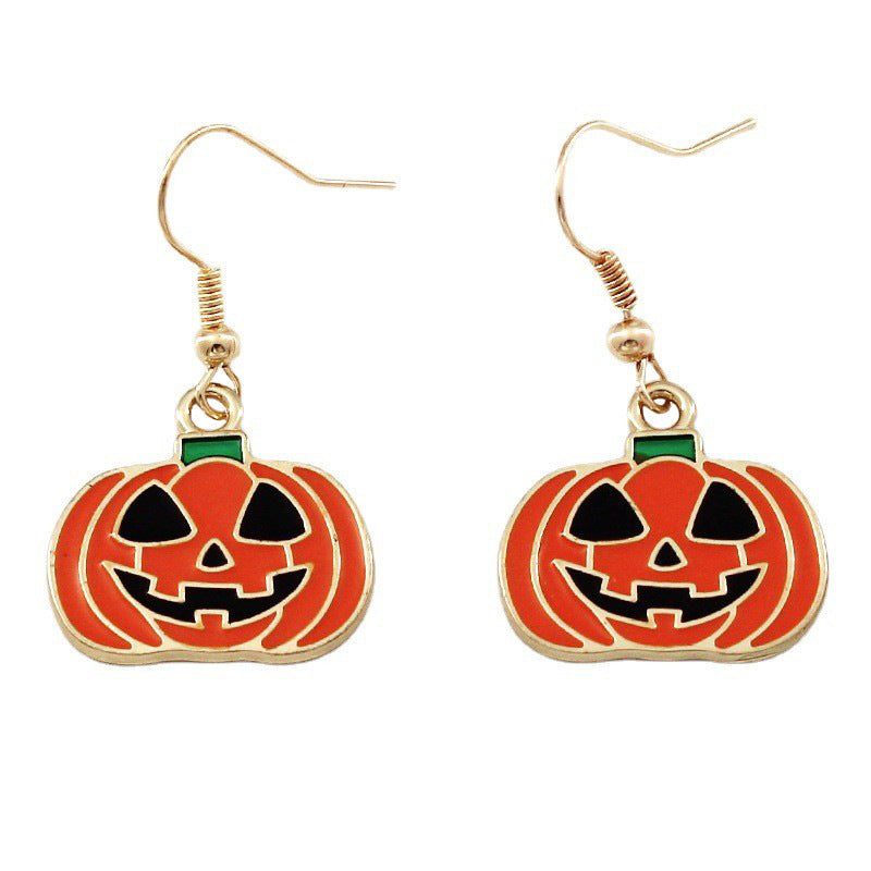 Wholesale 2 Pairs/Pack  Halloween Alternative Pumpkin Head Alloy Oil Drop Earrings ACC-ES-Liyao001