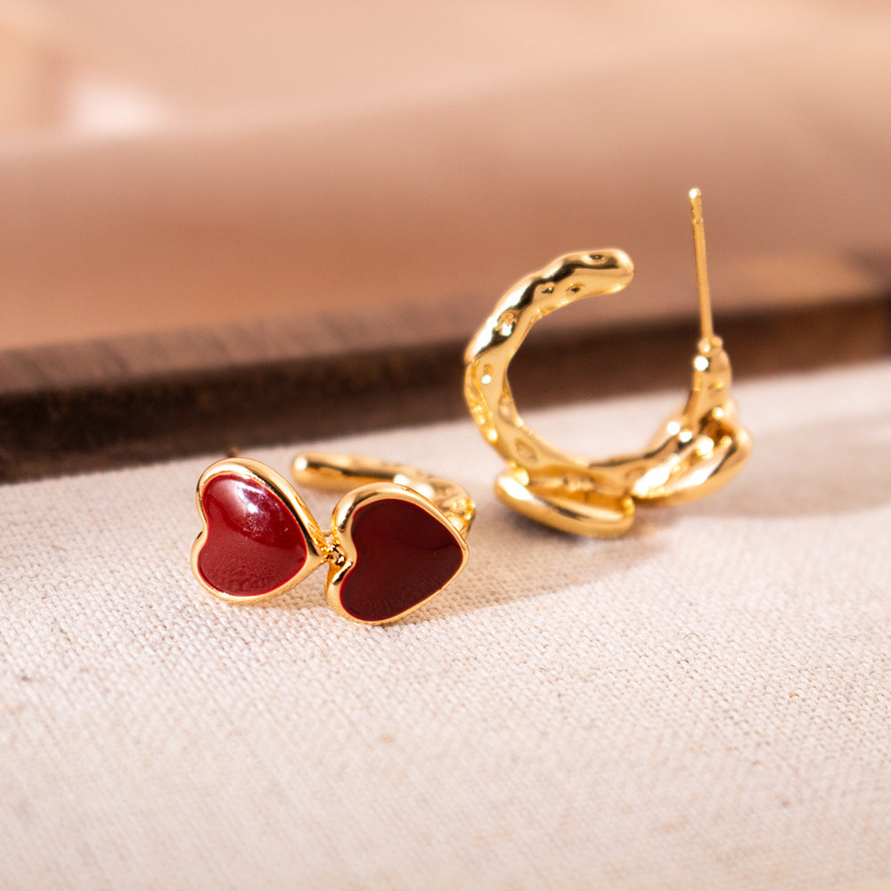 Wholesale Silver Needle Oil Drop Double Heart Earrings