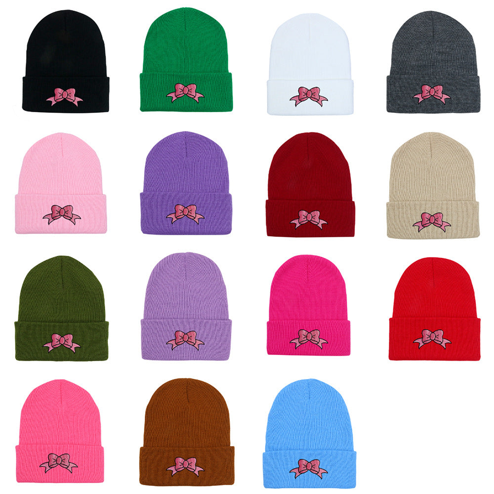 Wholesale  bow knitted hat embroidered pink cute woolen hat