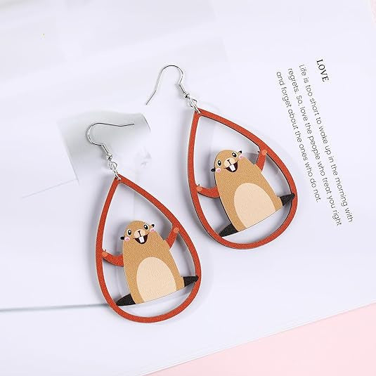 Wholesale  Cartoon Cute Marmot Wooden Earrings