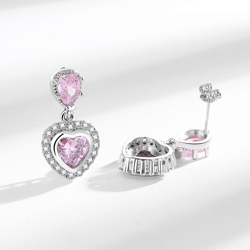 Wholesale Pink Diamond Love Copper Earrings ACC-ES-BLX002