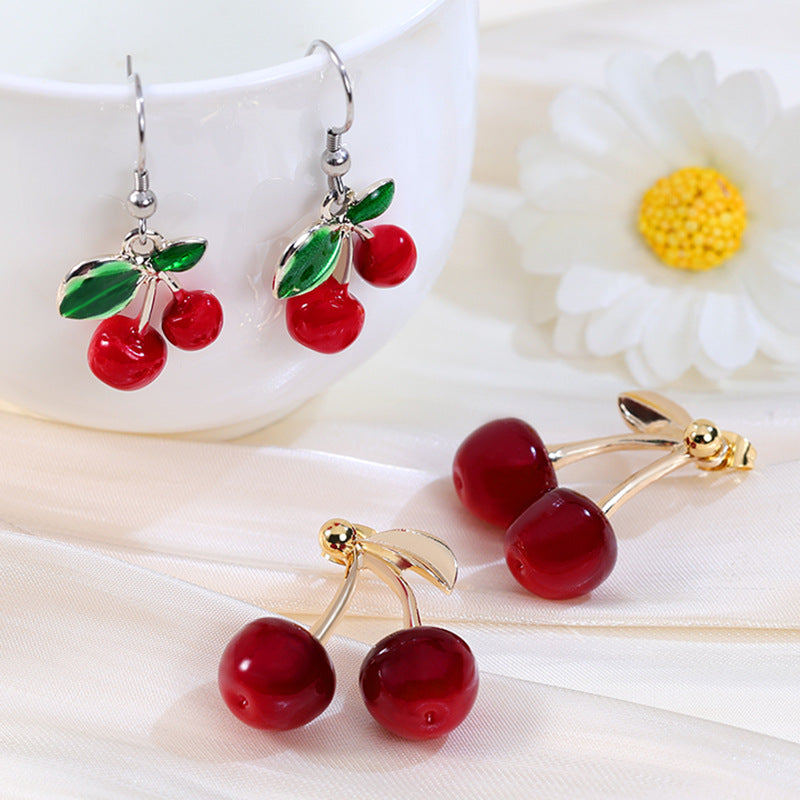 Wholesale  stainless steel red cherry earrings