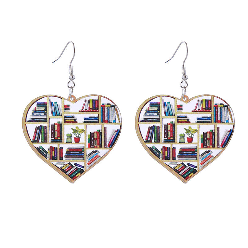 Wholesale School Season Love Cloud Bookshelf Rabbit Squirrel Books Acrylic Earrings