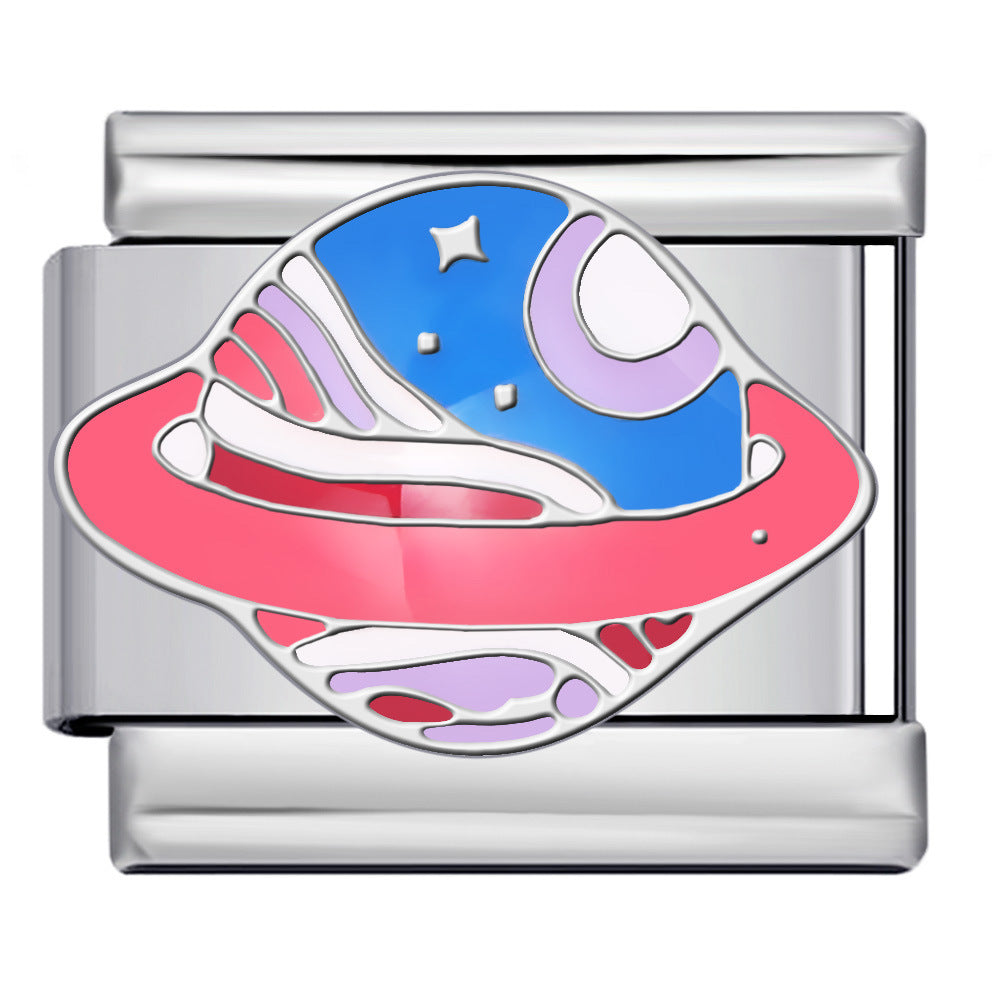 Wholesale Space Planet Italian Module  Stainless Steel Welding Oil Dropping Pattern DIY Charms