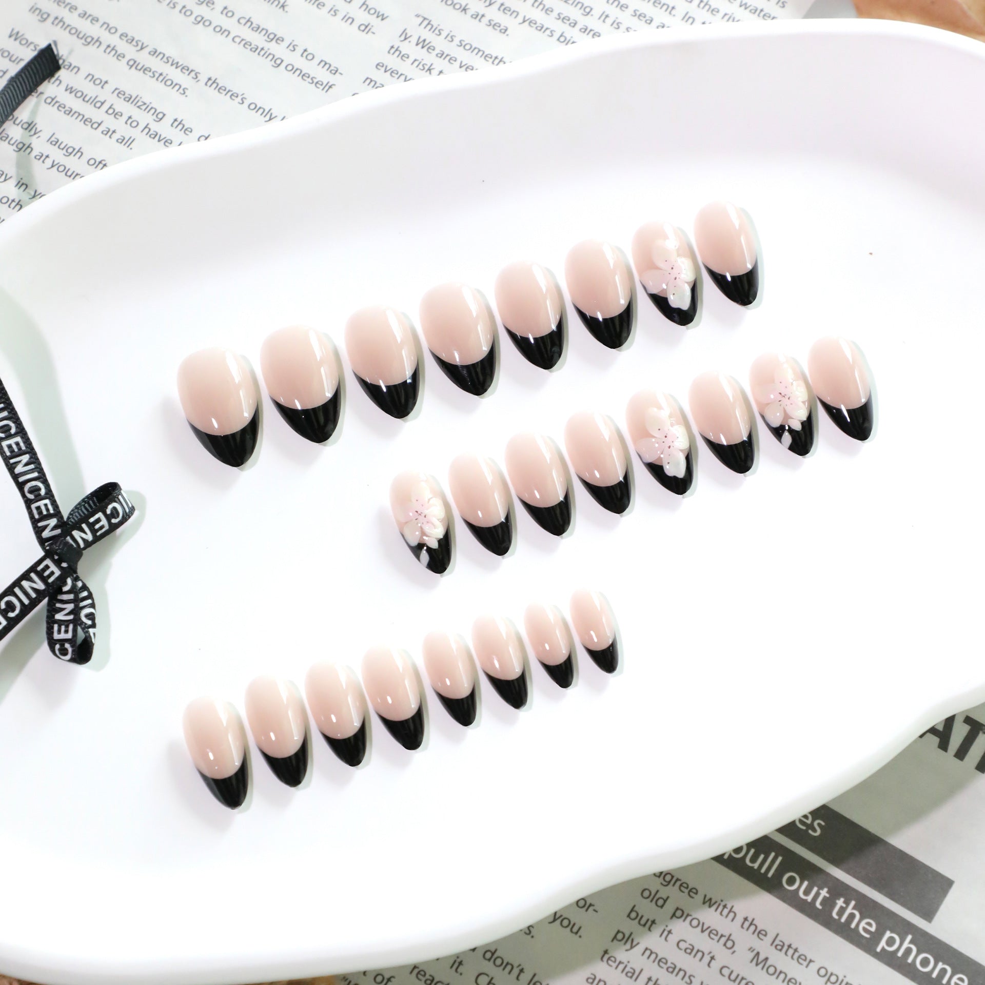 Wholesale 24 Pieces/box Black 3D Flowers Nails Kits Nail Stickers