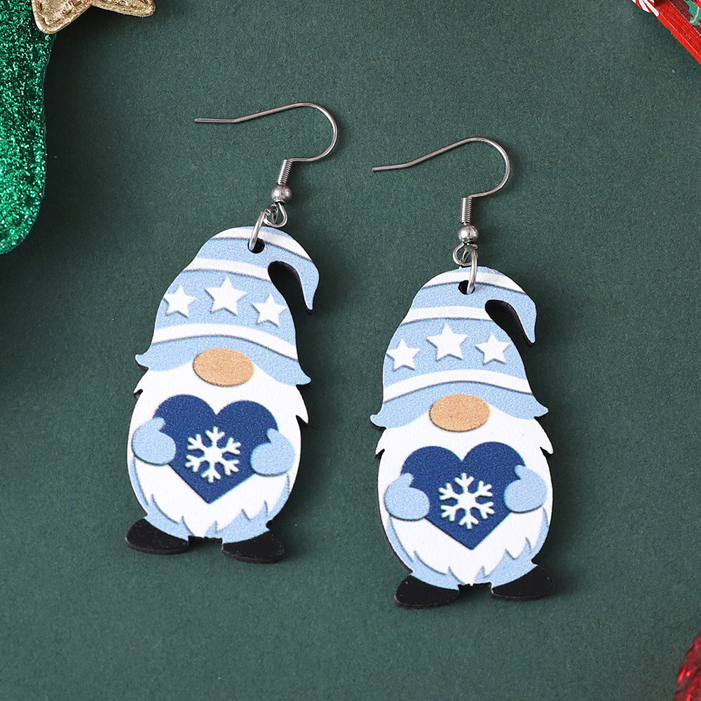 Wholesale  Winter Snowflake Cute Striped Dwarf Pendant Wood Earrings