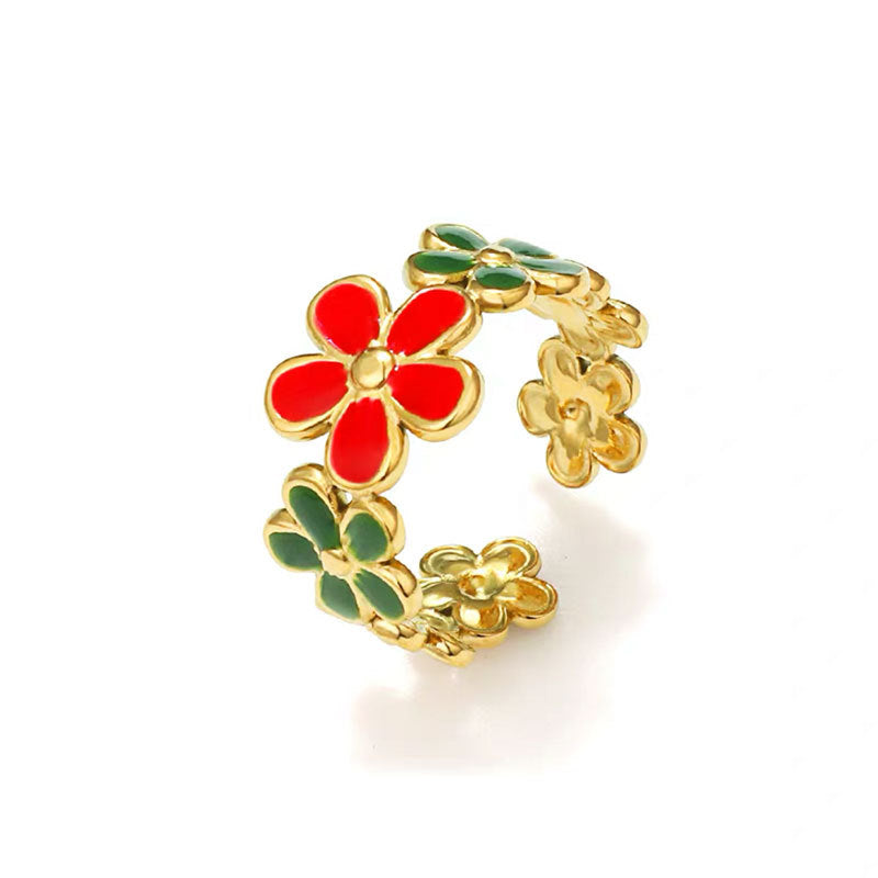 Wholesale color drop small flower opening ring