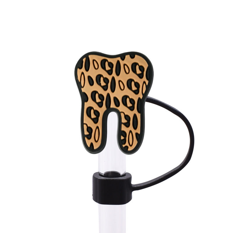 Wholesale Random 100pcs Leopard Series 8/10mm PVC Soft Straw Tube Cap