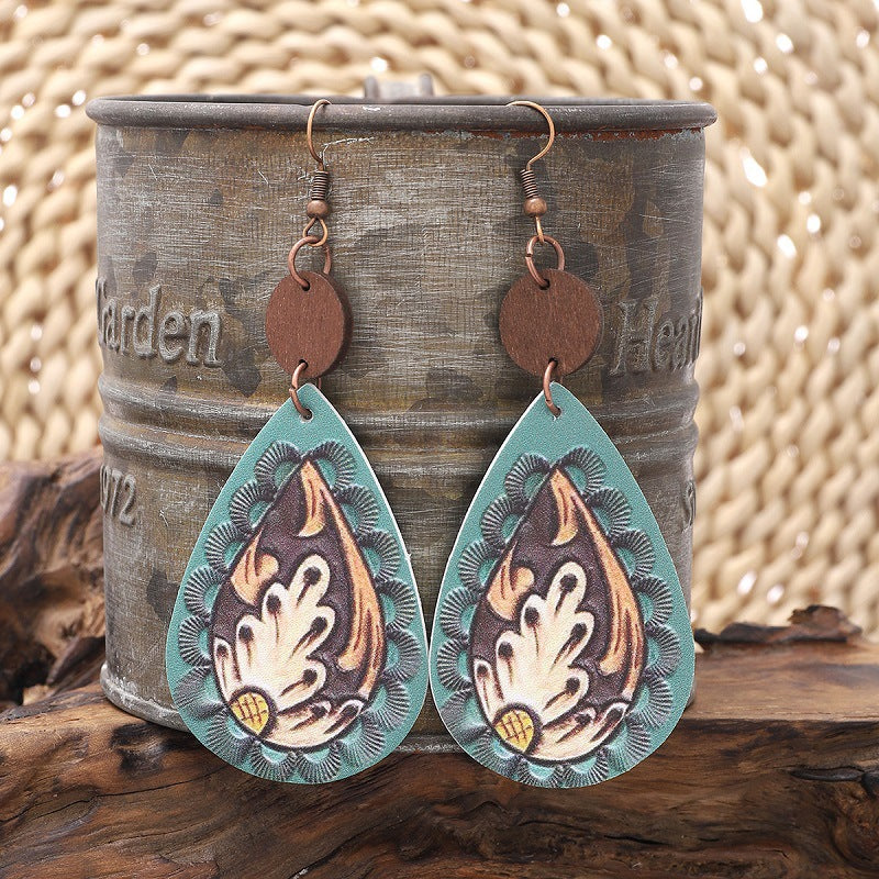 Wholesale  Irregular Graphic Cactus Pattern Leather Earrings