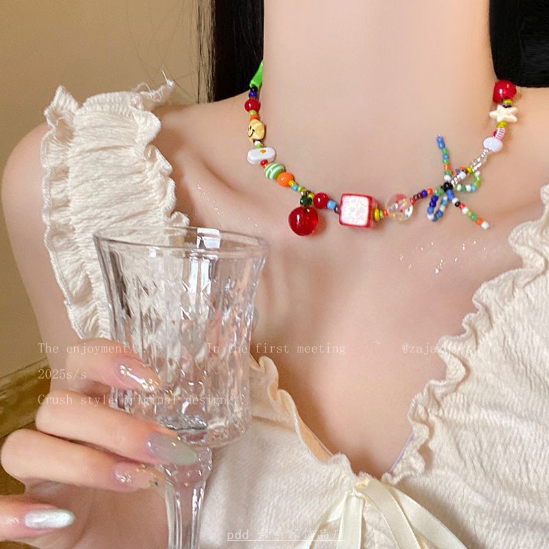 Wholesale Yellow Bow Star Clavicle Chain  Cute Childish Beaded Necklace