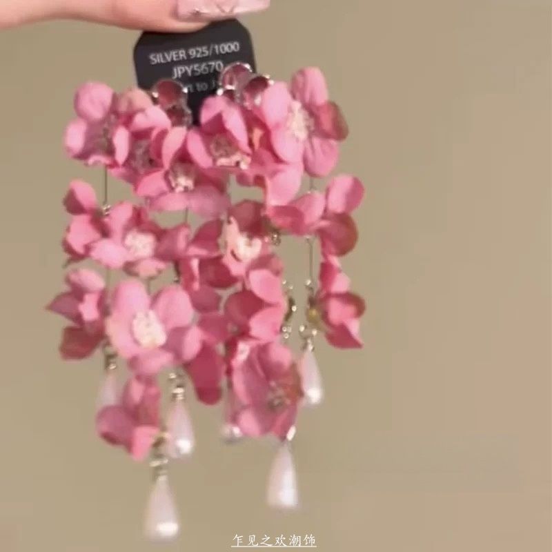 Wholesale Pink Exaggerated Flower Earrings