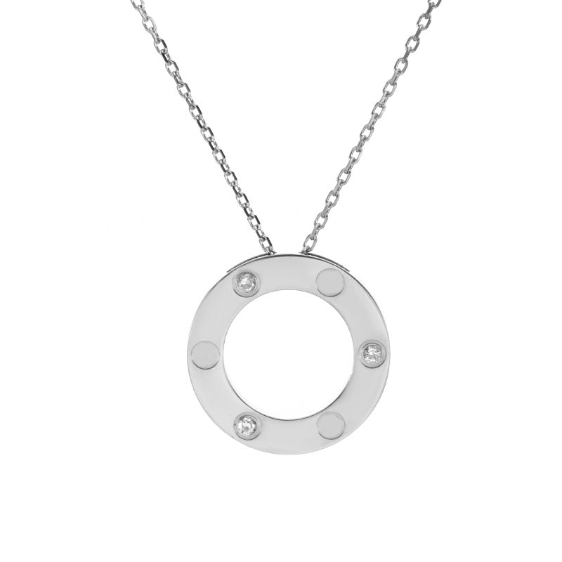 Wholesale Rose Gold Single-Ring Big Disc Screw Detail Clavicle Necklace