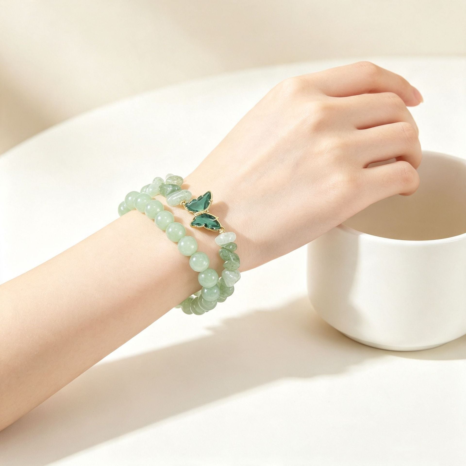 Wholesale Natural Stone Butterfly Round Bead Bracelet Stacking Crystal Jewelry Accessory
