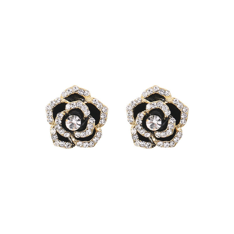 Wholesale Trendy Camellia Earrings Alloy Diamond Finish Fashion Jewelry for Party Gift Boutique Resale