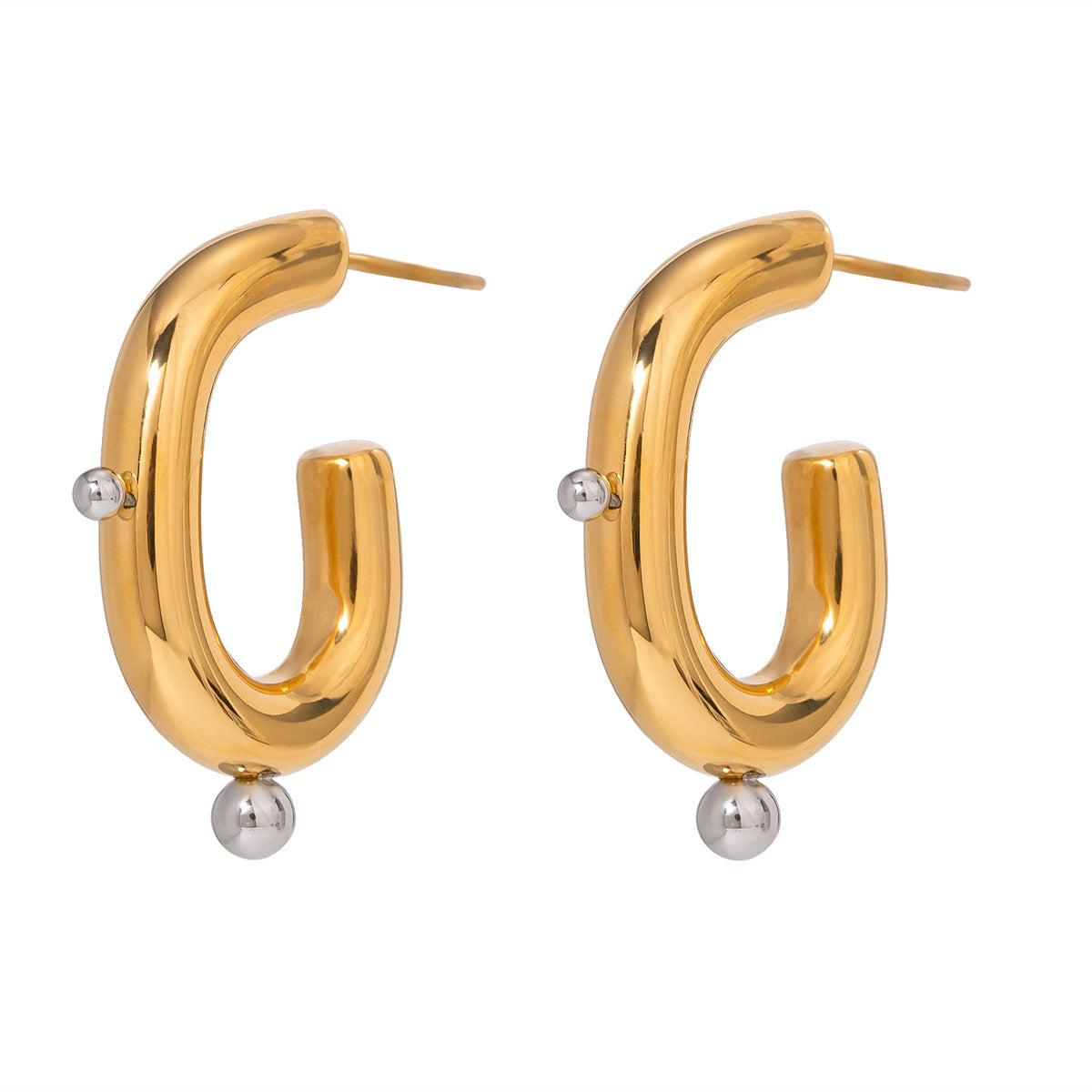 Wholesale  light luxury  all-match 18k gold stainless steel color matching C- shaped earrings