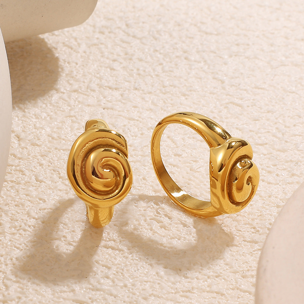 Wholesale  Luxury Elegant Stainless Steel 18K Gold Threaded Rotating Ring Versatile Trendy High-End Jewelry