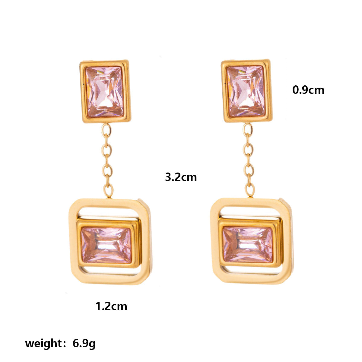 Wholesale Trendy Geometric Zircon Square Earrings Stainless Steel Electroplated for Women Boutique Resale