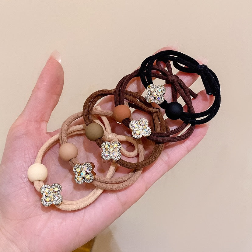 Wholesale 10pcs Small Fresh Diamond Four-leaf Clover Hair Scrunchies ACC-HS-Yimu001