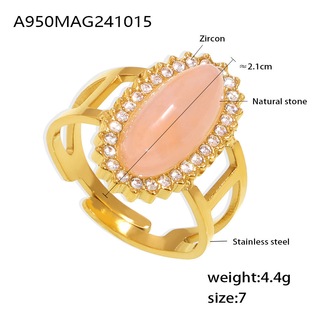 Wholesale Titanium Steel 3A zircon inlaid natural stone open ring