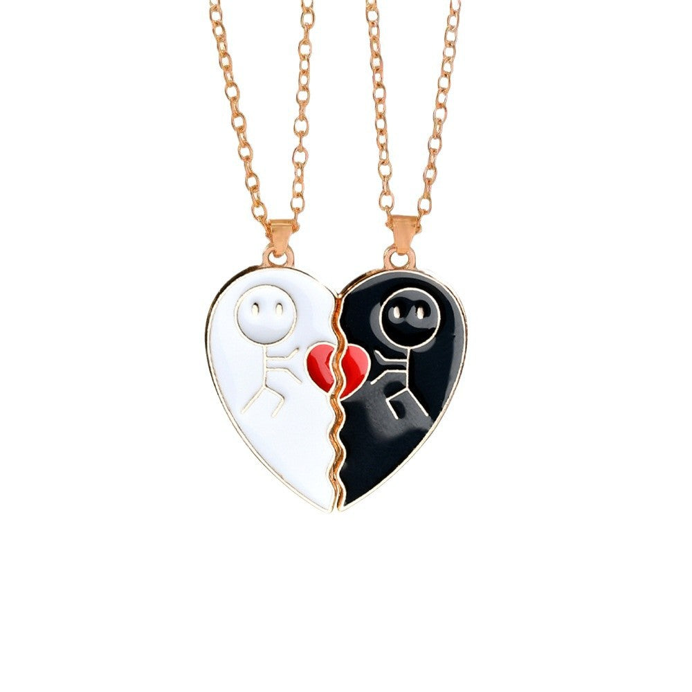 Wholesale Valentine's Day heart-shaped water drop oil pendant couple stitching love necklace