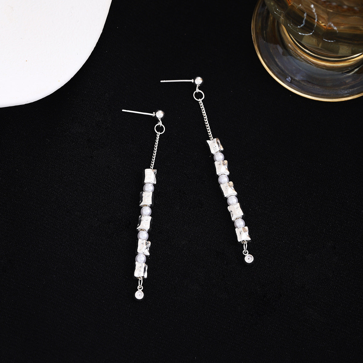 Wholesale Silver Needle Beaded Fringe Earrings