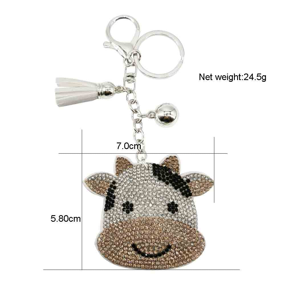 Wholesale 4pcs Zinc Alloy Rhinestone Cow Keychain