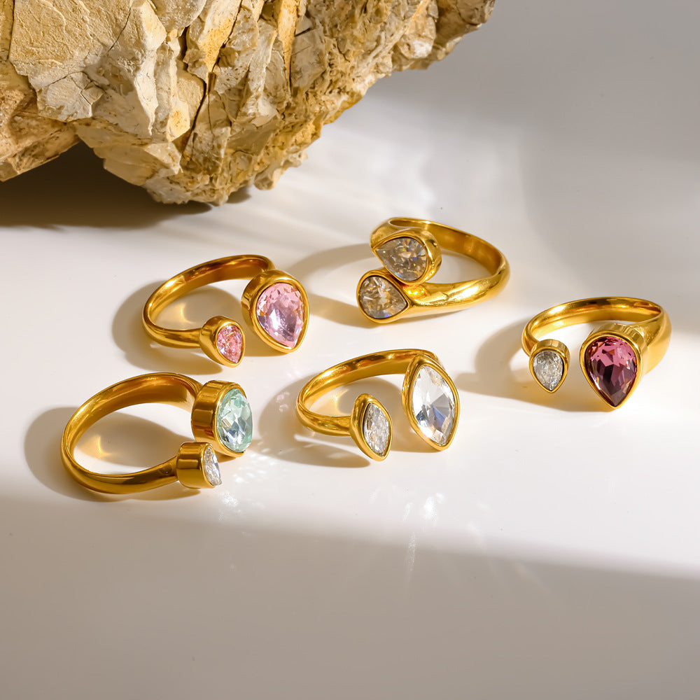 Wholesale Adjustable 304 Stainless Steel Gold Plated Geometric Ring Chic Jewelry Accessory