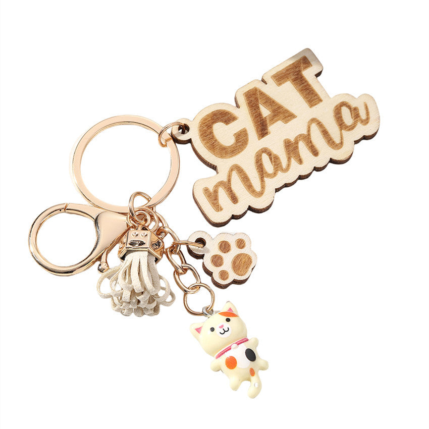 Wholesale English Letter Mother's Day Tassel Wood Keychain ACC-KC-RongR060