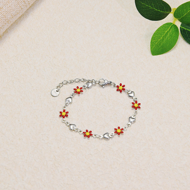 Wholesale Titanium Steel Flower Fashion New Oil Dropping 18K Gold Bracelet