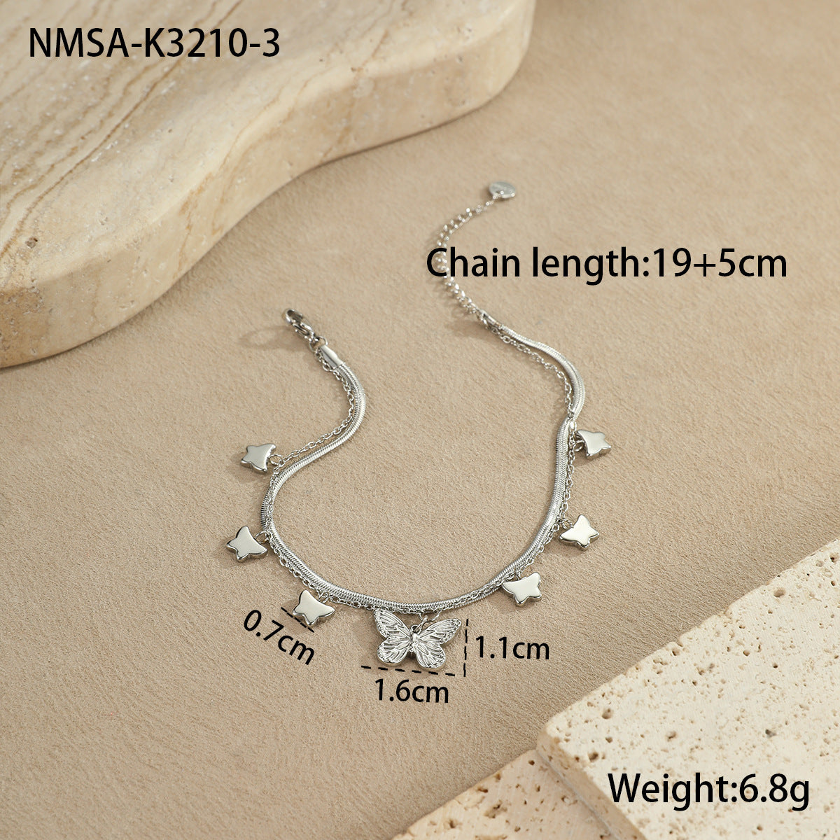 Wholesale Ocean-style stainless steel starfish shell heart anklet