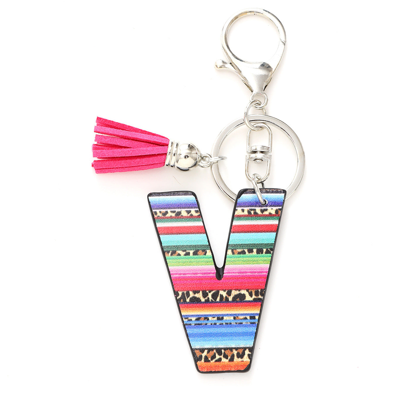 Wholesale Western Style Aztec Leopard Leather Letter Tassel Keychain ACC-KC-YTian009