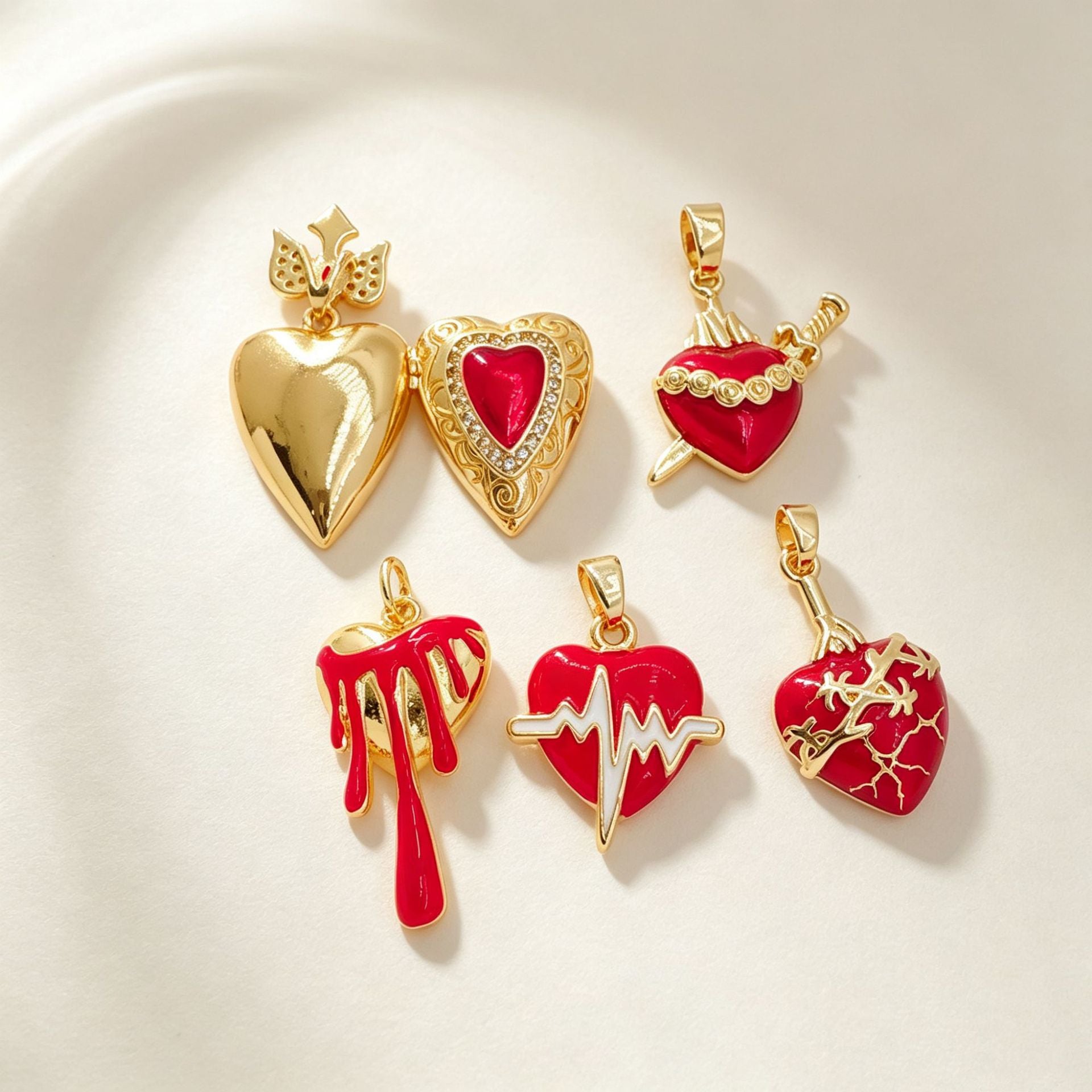 Wholesale Chic Red Crown Heart Pendant Necklace Gold Plated Copper Fashion Accessory