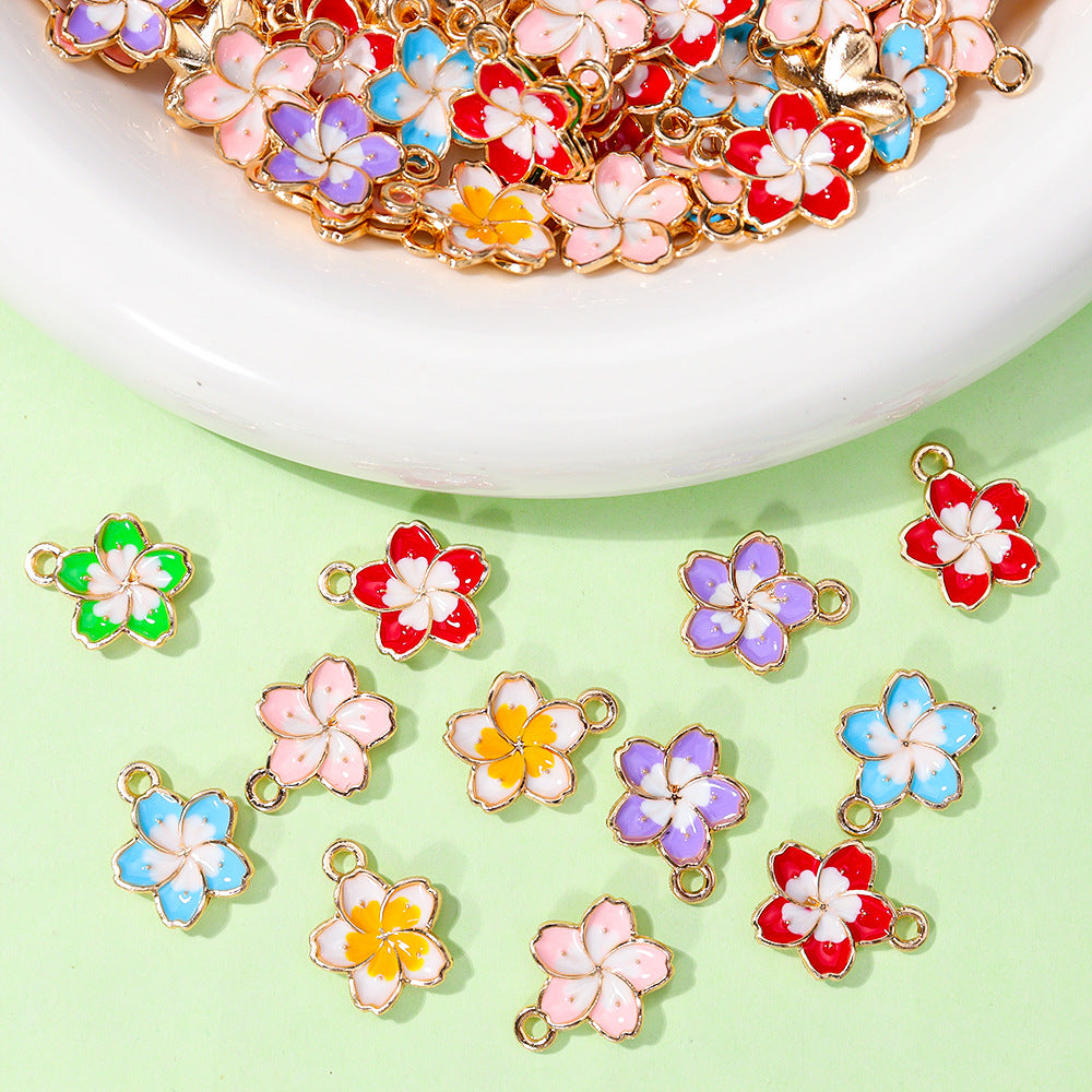 Wholesale 10pcs/ pack 13mm Colorfulful Plumeria Oil Dripping Alloy Cherry Blossom Flower Pendant Pendant DIY Bracelet Necklace Earrings Accessories