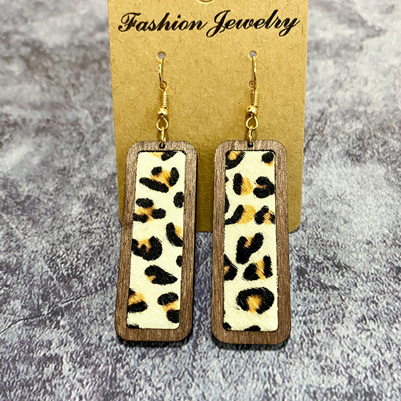 Wholesale Vintage Geometric Western Leopard Print Genuine Leather Earrings ACC-ES-XinChuan056