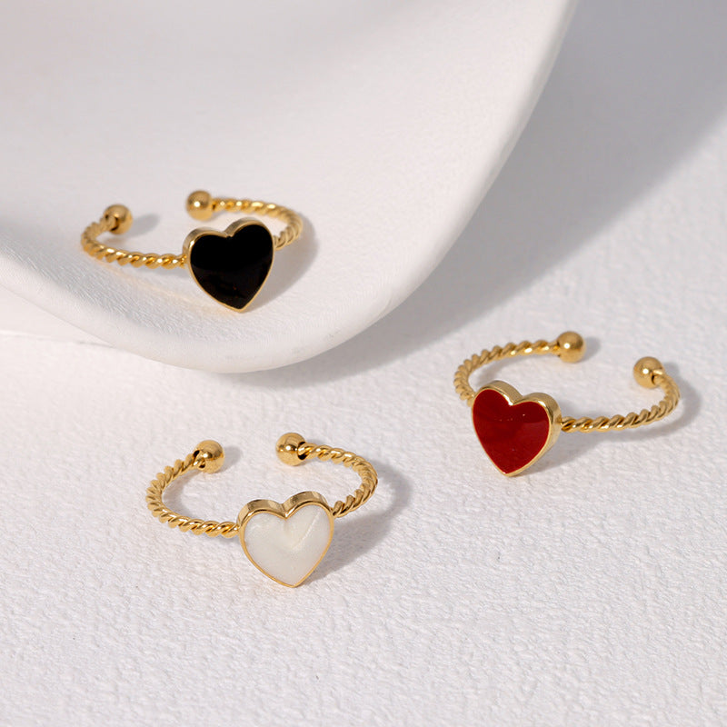 Wholesale Trendy Heart Shape Stainless Steel Ring Black Adjustable Fashion Accessory Gift For Boutique Resale