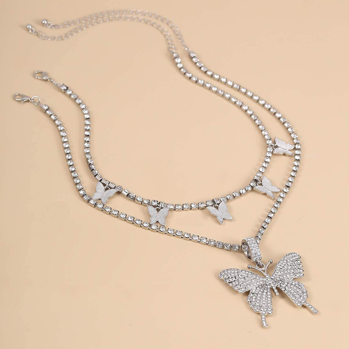 Wholesale Gold-Tone Rhinestone Butterfly Pendant Two-Layer Necklace for Women Trendy Fashion Accessory