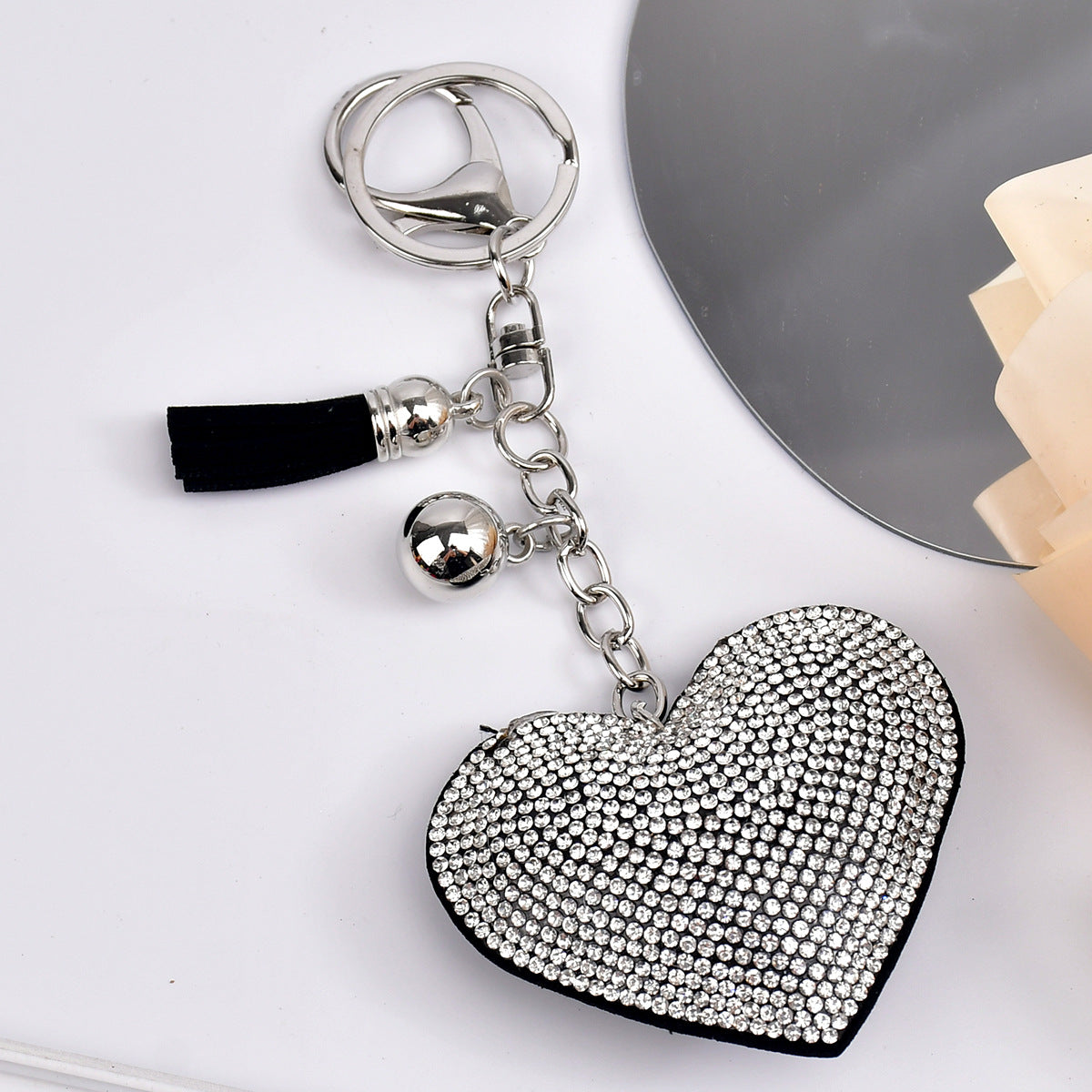 Wholesale  Peach Heart Rhinestone Leather Keychain