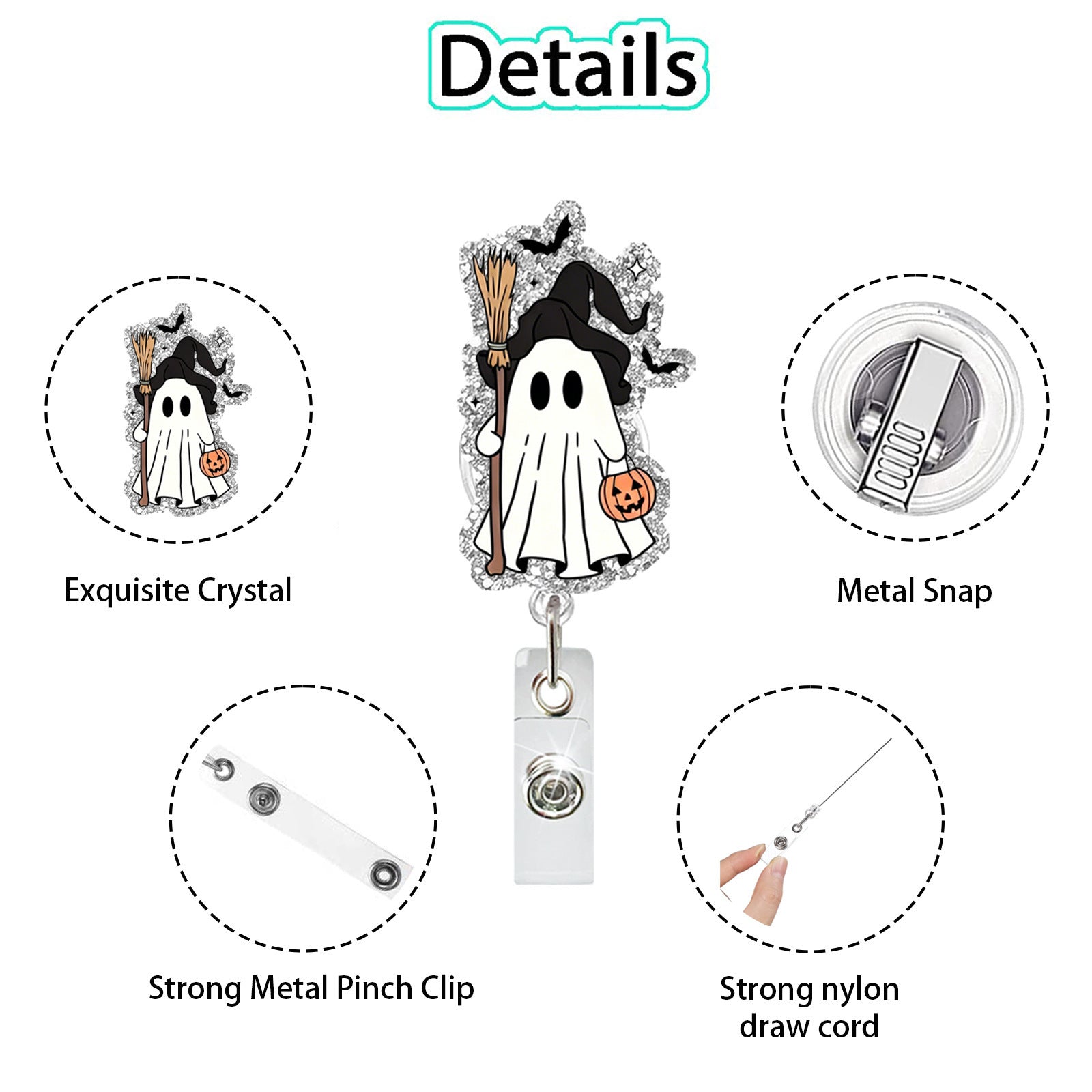 Wholesale  Ghost Black Cat Glitter Retractable Badge Reel - Trendy Fashion Accessory Gift