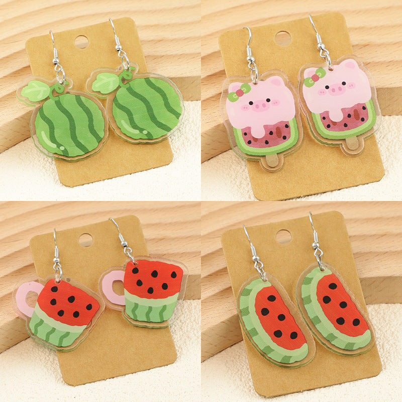 Wholesale Fruit watermelon cup piggy ice cream female acrylic earrings