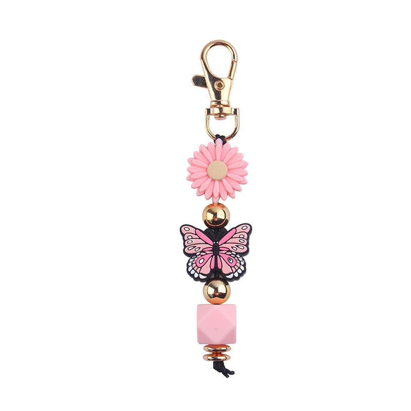 Wholesale Cartoon Colorful Butterfly Silicone Beaded Lanyard Keychain ACC-KC-GuangTian066
