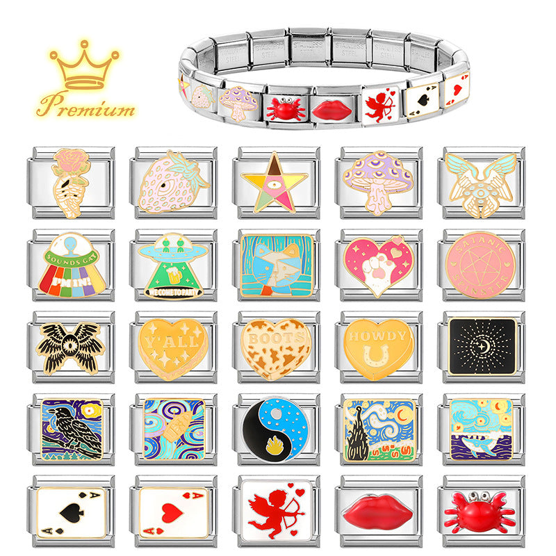Wholesale  9mm Italian Charm Starter Bracelets DIY square Single Section Creative Stainless Steel Composable Bracelet