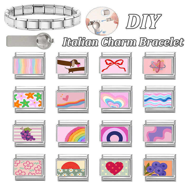 Wholesale  9mm Italian Charm Starter Bracelets DIY square Single Section Creative Stainless Steel Composable Bracelet