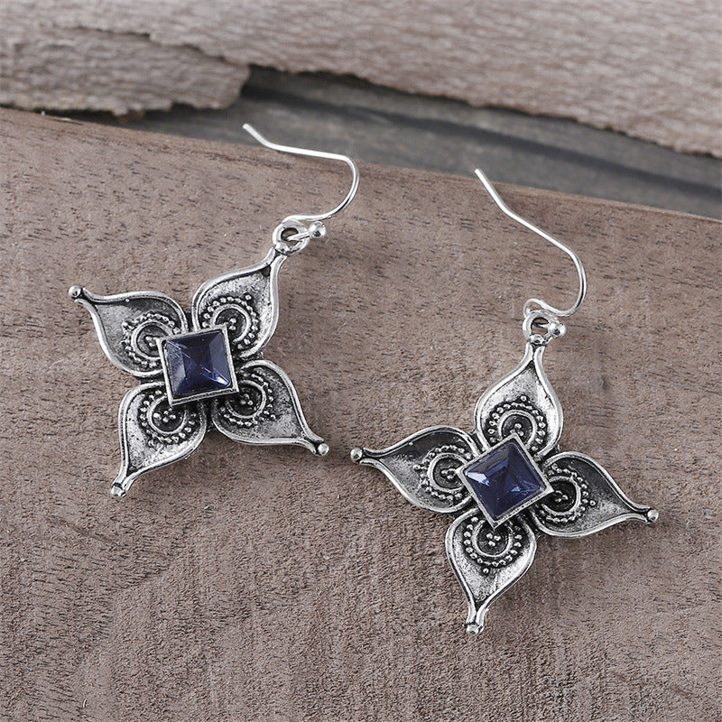 Wholesale retro inlaid sapphire flower earrings